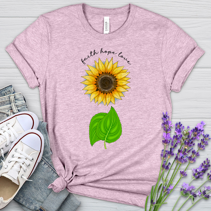 Faith Hope Love Sunflower Art Heathered Tee