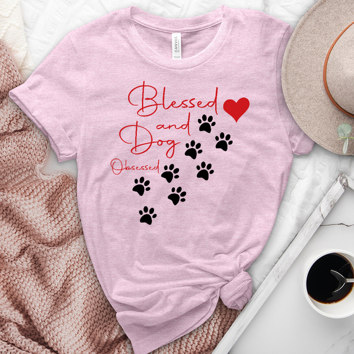 Blessed and Dod Obsessed Paw Print Heathered Tee