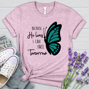 Because He Lives Butterfly 2 Heathered Tee