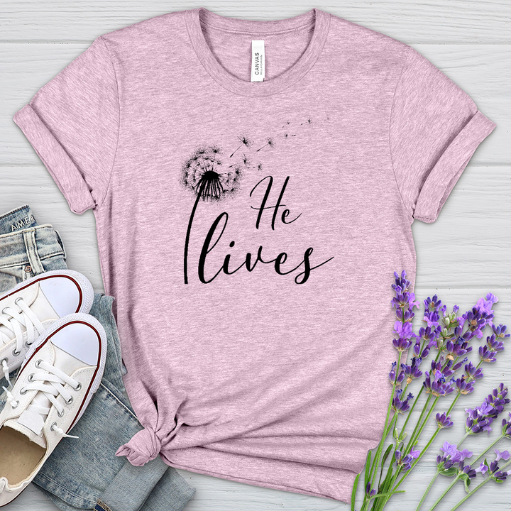 He Lives Dandelion Heathered Tee
