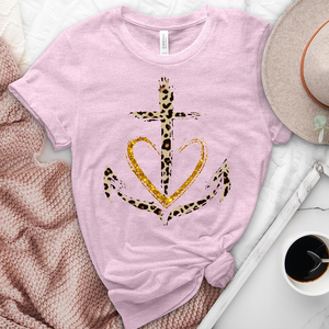 Leopard anchor heart heathered tee