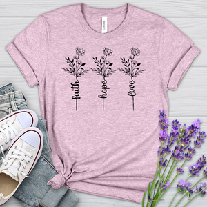 Faith Hope Love Spring Flowers Heathered Tee