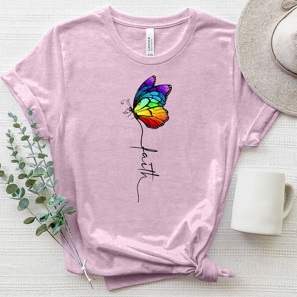 Rainbow Faith Butterfly Heathered Tee