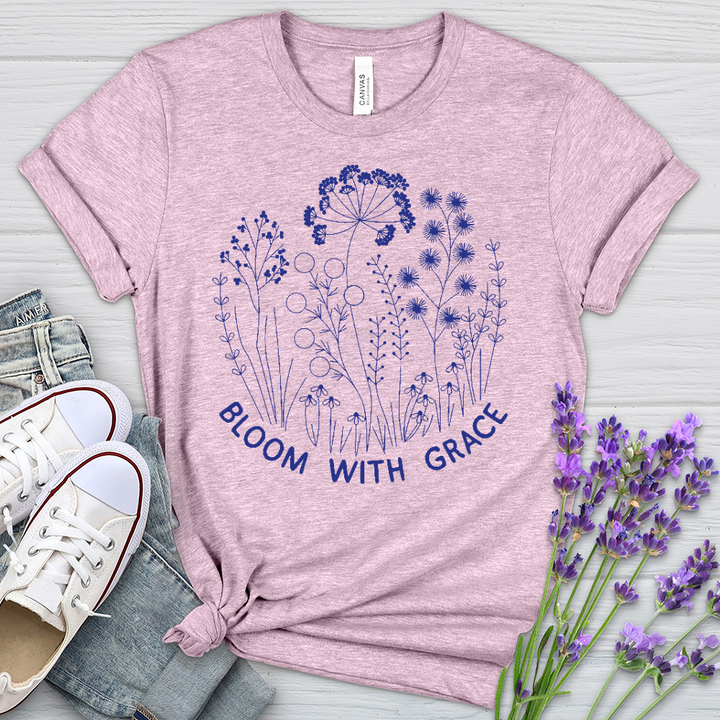 Bloom With Grace Royal Flowers Heathered Tee