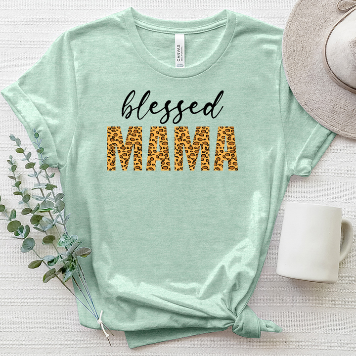 Blessed Mama Sunflower Leopard Heathered Tee