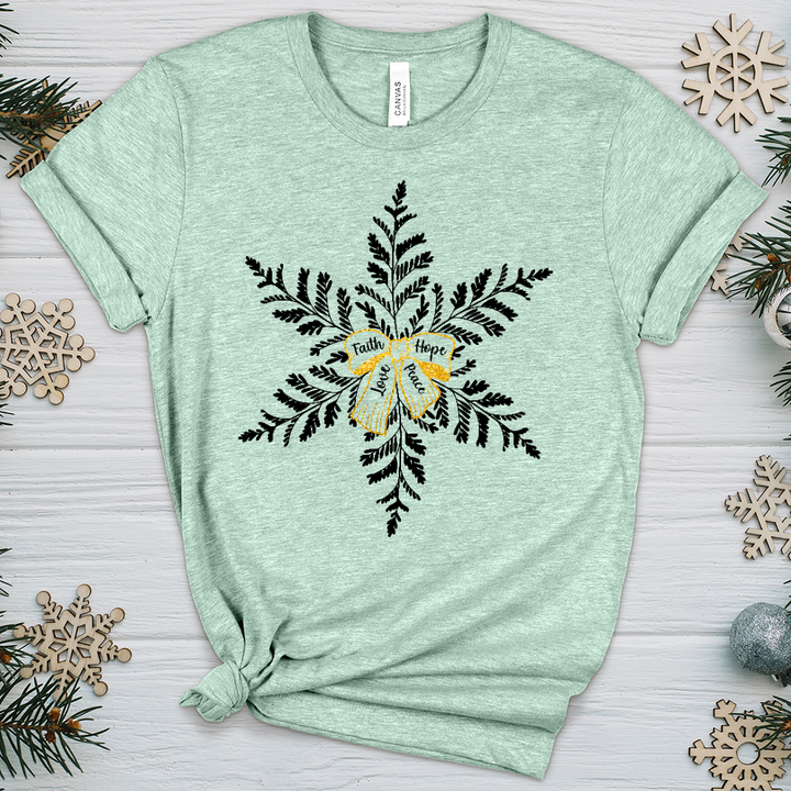 Faith Hope Love Peace Snowflake Heathered Tee