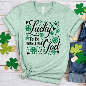 Lucky To Be Loved By God Heathered Tee