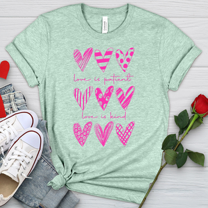 Love Is Kind Pink Hearts Heathered Tee