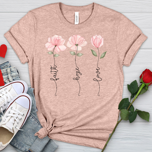 Faith Hope Love Pink Roses Heathered Tee