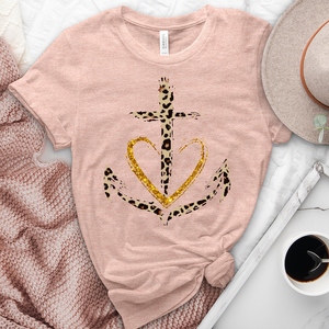 Leopard anchor heart heathered tee