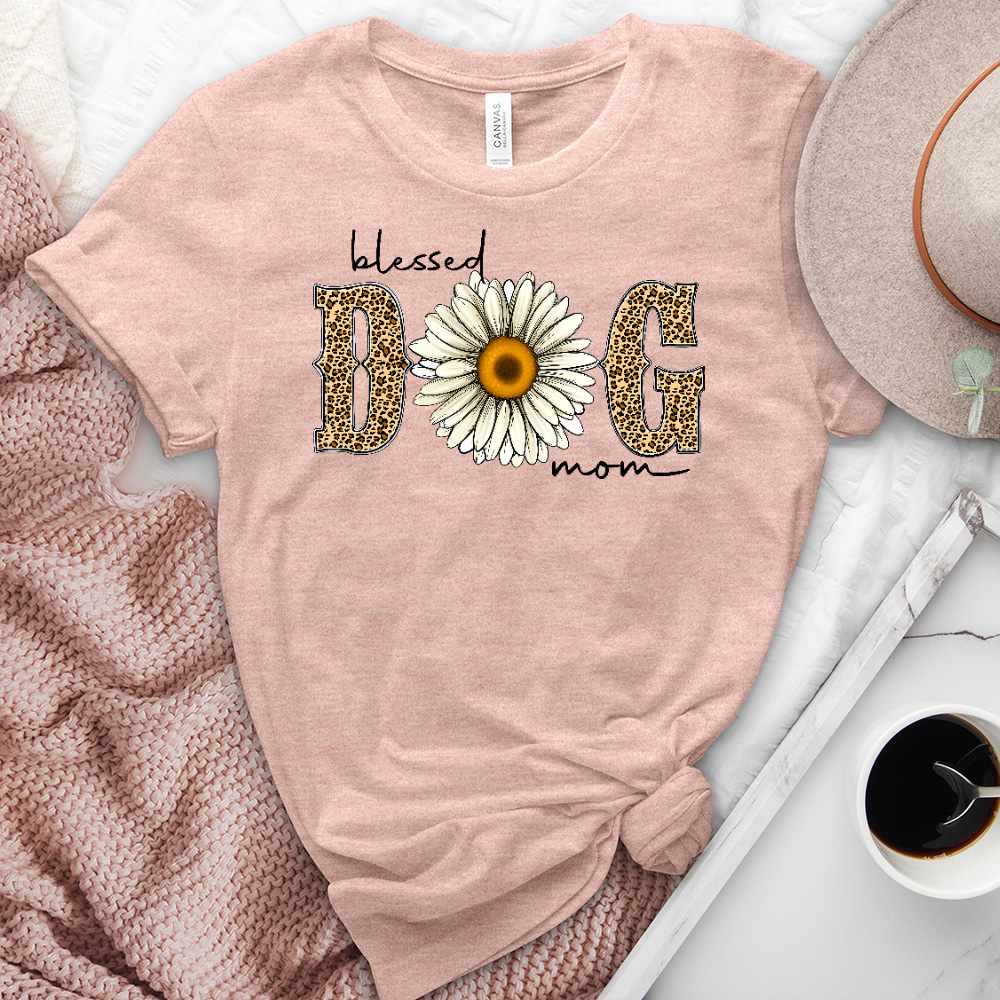 Leopard Blessed Dog Mom Heathered Tee