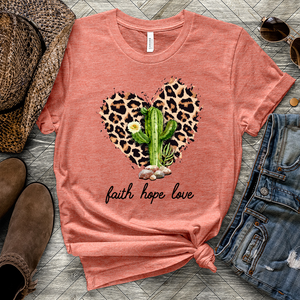 Cactus With Leopard Heart Heathered Tee