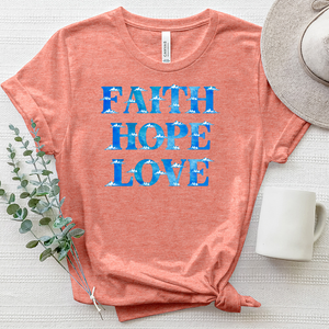 Faith Hope Love Clouds Heathered Tee