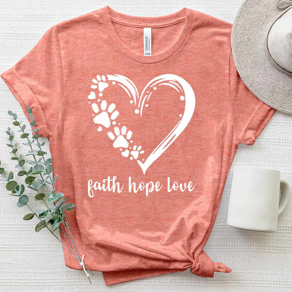 Faith Hope Love Paw Print Heart Heathered Tee