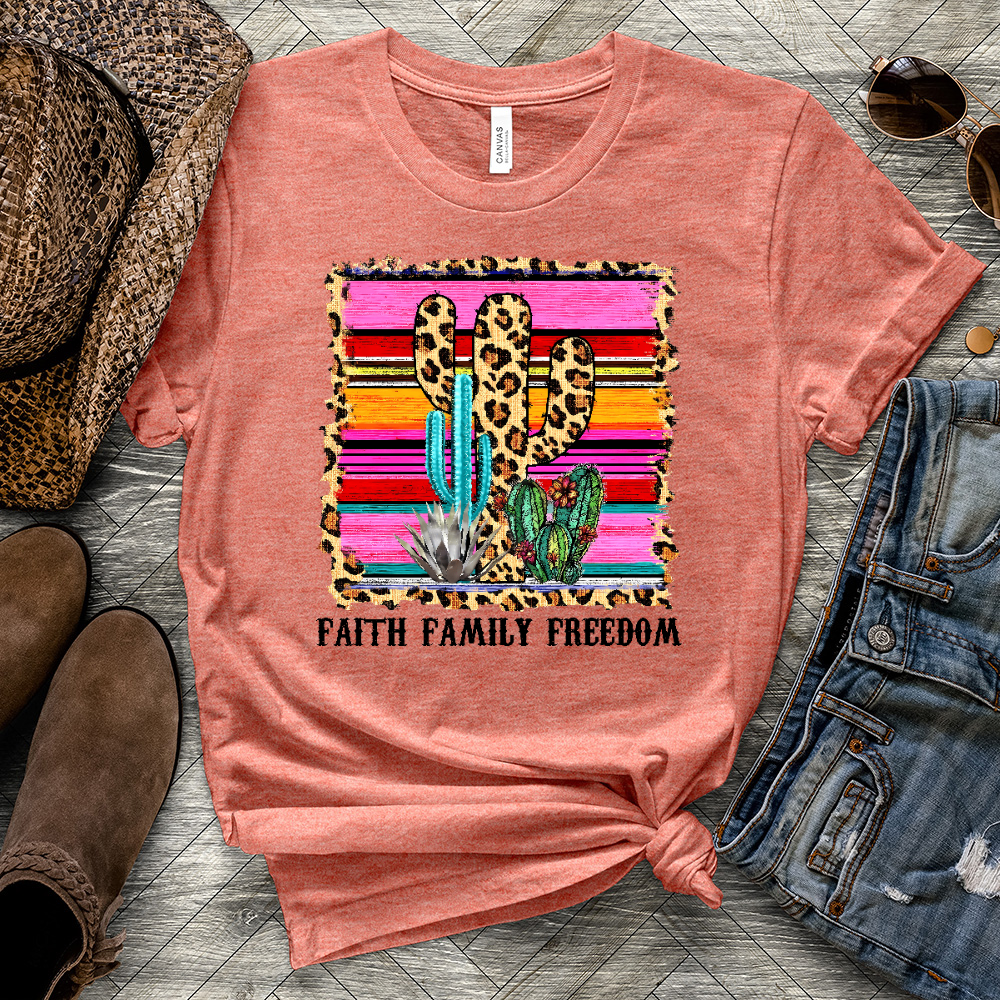 Faith Family Freedom Colored Cactus Heathered Tee