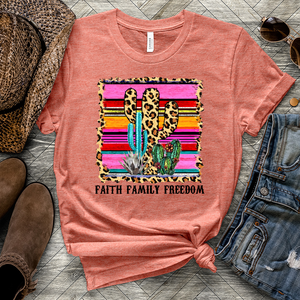 Faith Family Freedom Colored Cactus Heathered Tee