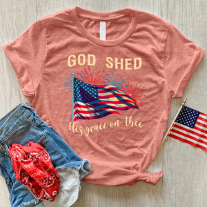 God Shed Fireworks Waving Flag Heathered Tee