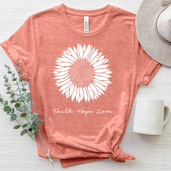 Faith Hope Love Rustic Sunflower Heathered Tee