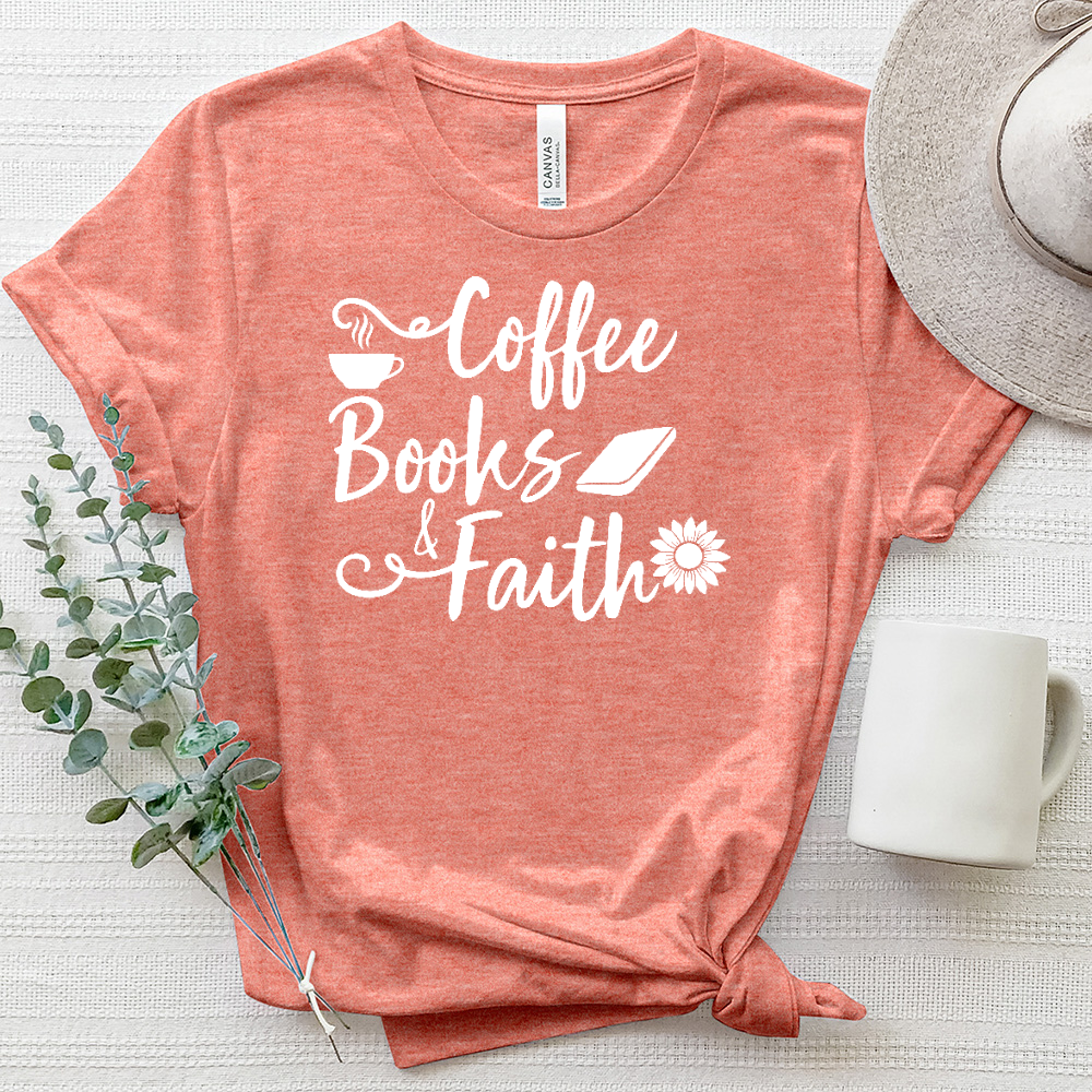 Coffee Books and Faith Heathered Tee