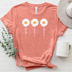 Faith Hope Love Retro Flower Heathered Tee