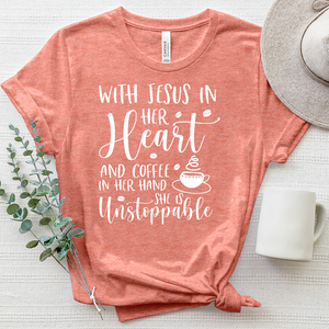 With Jesus and Coffee Heathered Tee