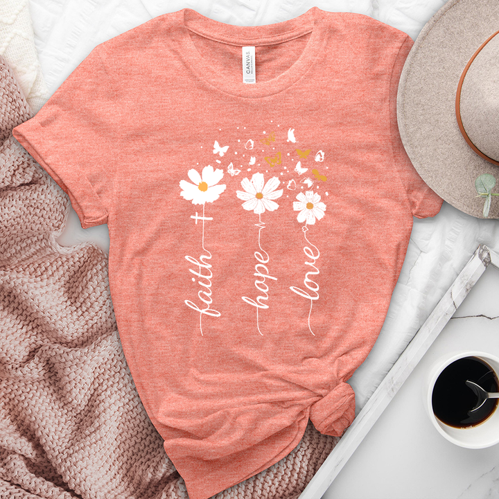 Faith, Hope, Love, Floral Heathered Tee