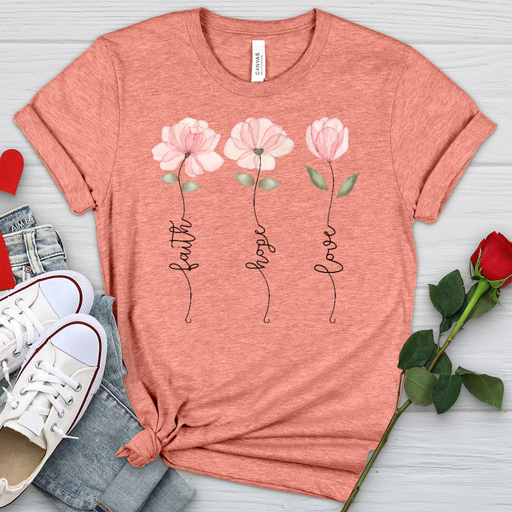 Faith Hope Love Pink Roses Heathered Tee
