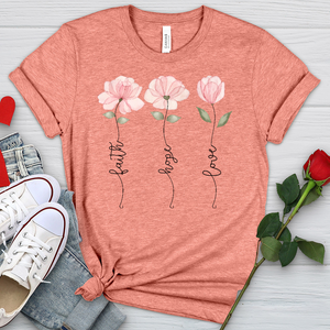 Faith Hope Love Pink Roses Heathered Tee