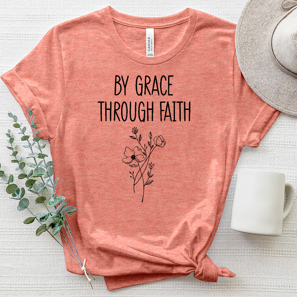 By Grace, Through Faith Flowers Heathered Tee