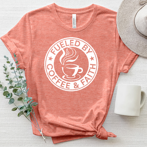 Fueled by Coffee and Faith Logo Heathered Tee