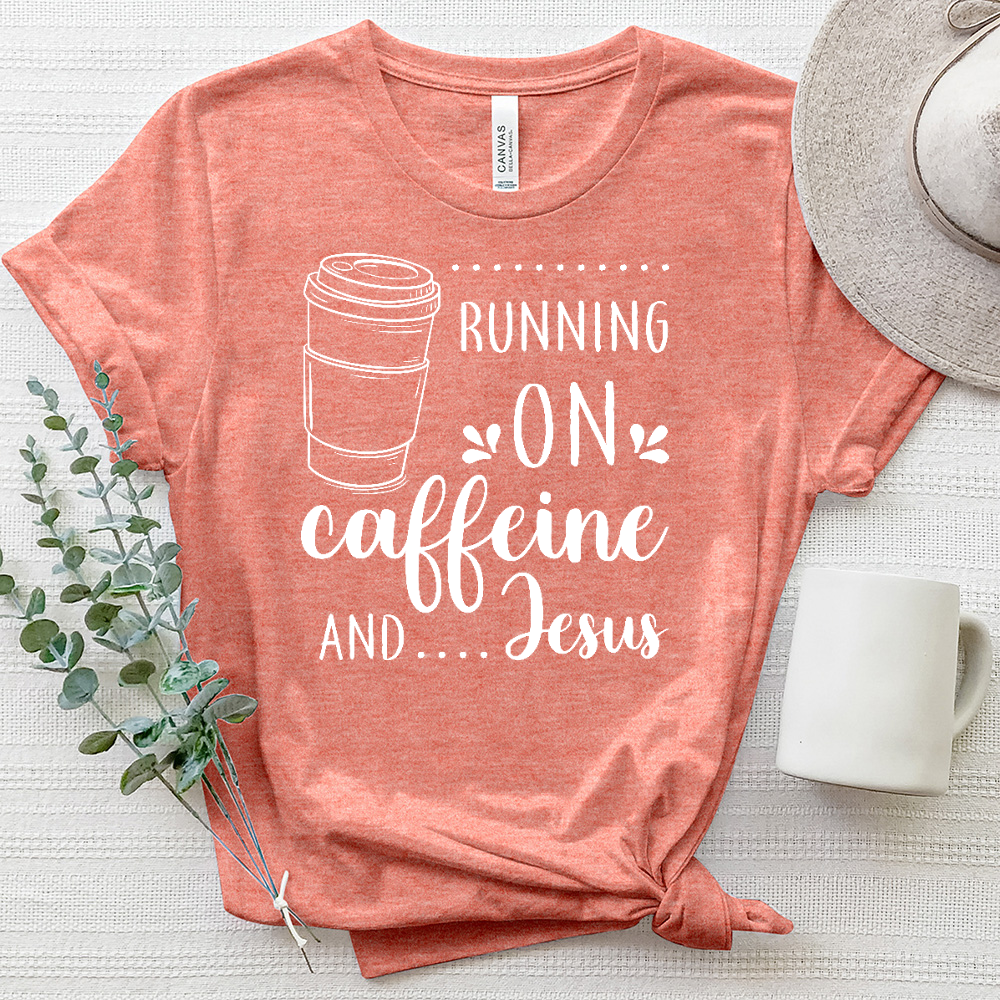 Running on Caffeine And Jesus  White Heathered Tee