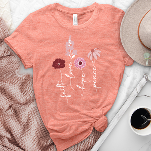 Bloom Faith Hope Love Peace Heathered Tee