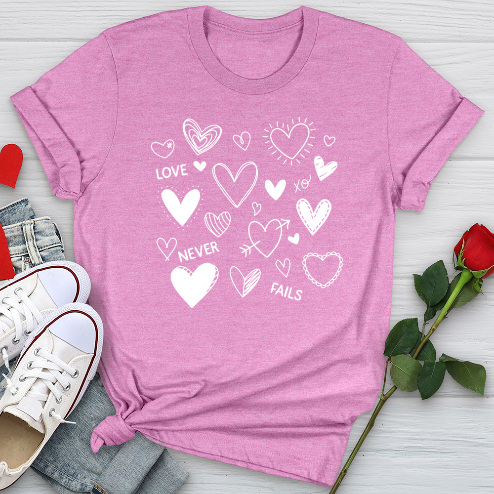 Love Never Fails Assorted Hearts Softstyle Tee