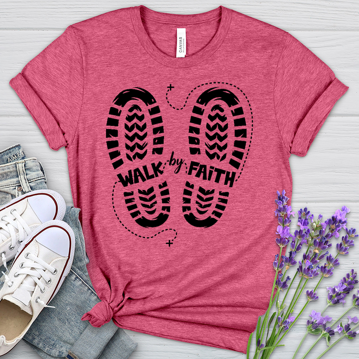 Walk By Faith Footprints Heathered Tee