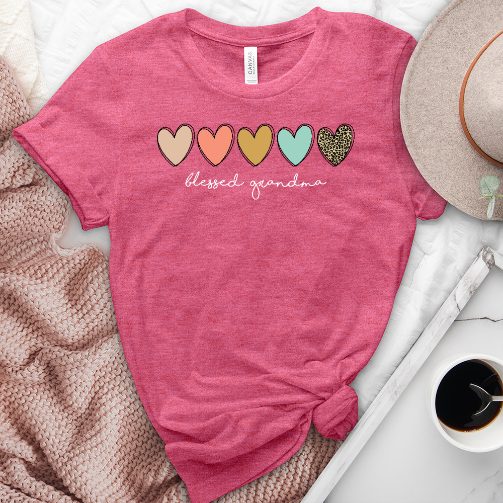 Blessed Grandma Assorted Hearts Heathered Tee