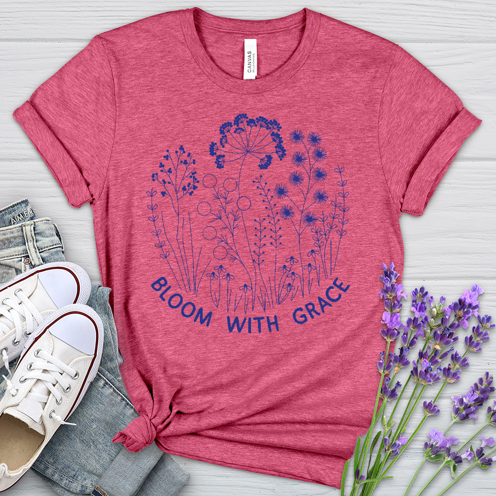 Bloom With Grace Royal Flowers Heathered Tee