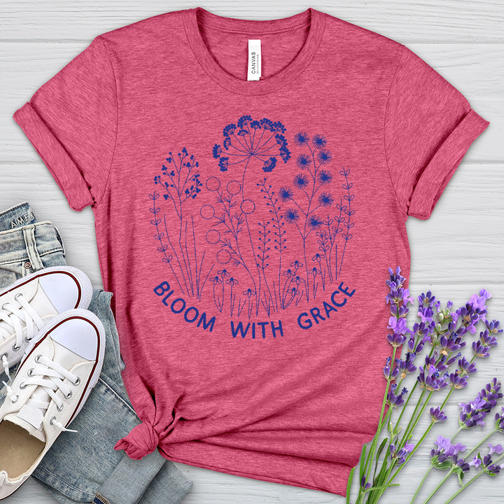 Bloom With Grace Royal Flowers Heathered Tee