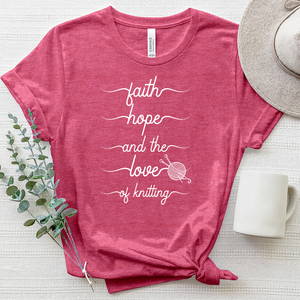 Faith Hope and the Love of Knitting Tee White Heathered Tee