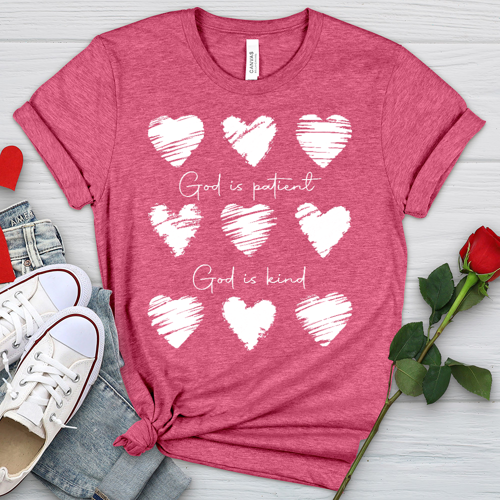 God Is Patient Hearts Heathered Tee