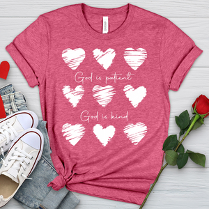 God Is Patient Hearts Heathered Tee