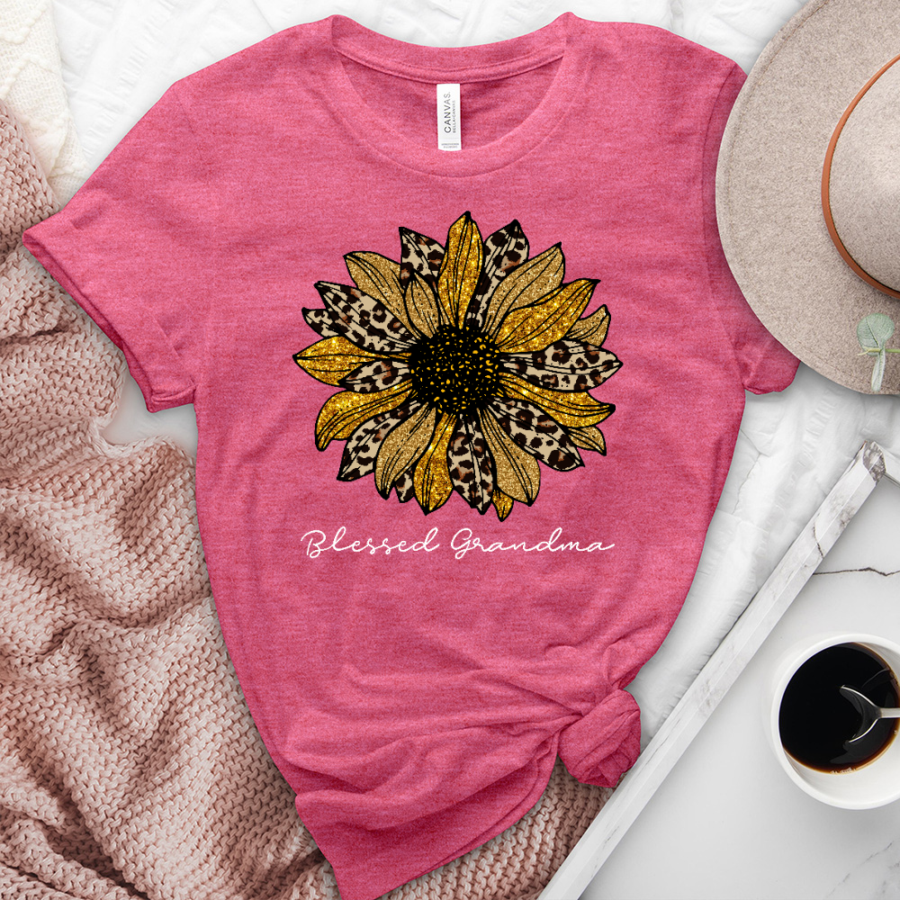 Blessed Grandma Leopard Sunflower Heathered Tee