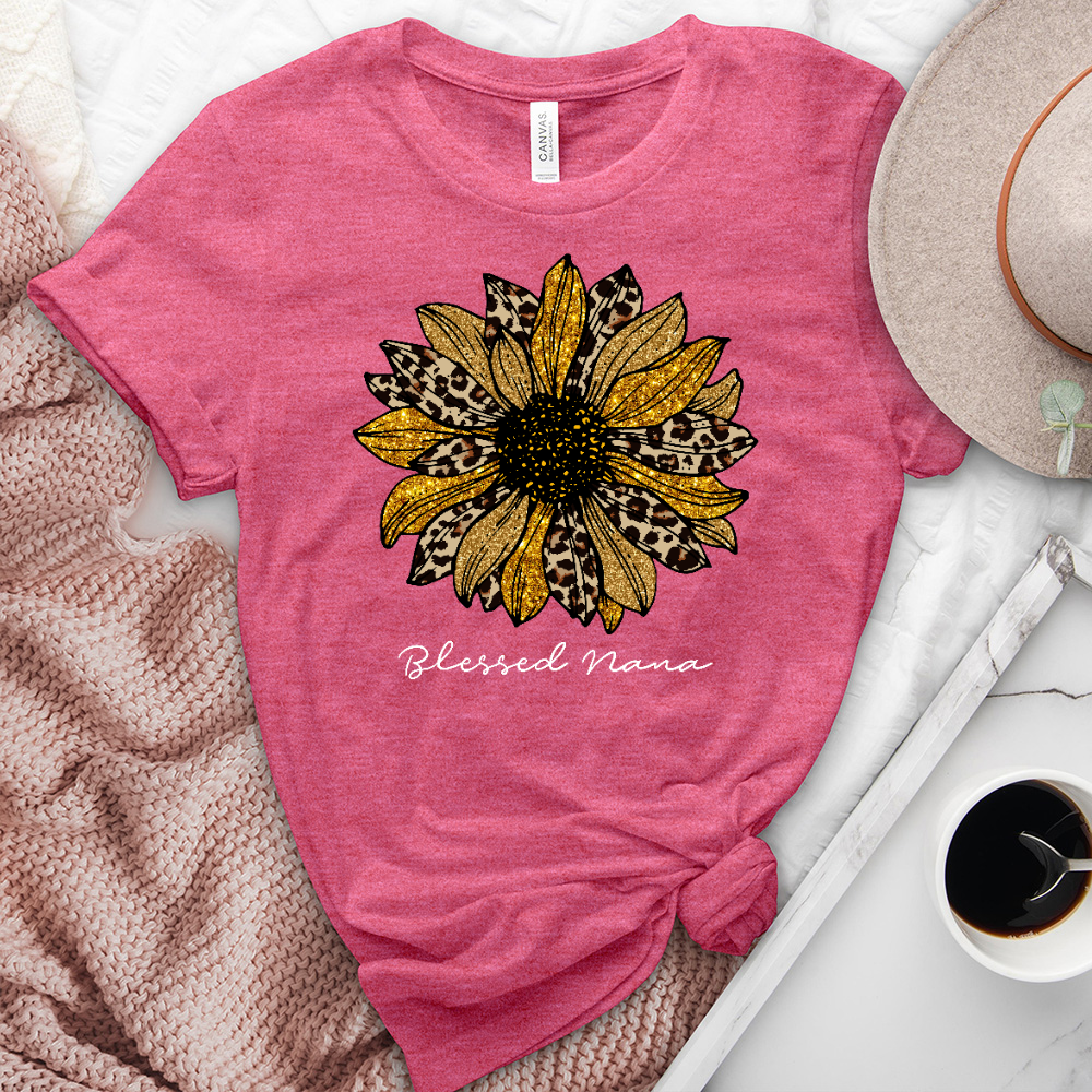 Blessed Nana Leopard Sunflower Heathered Tee