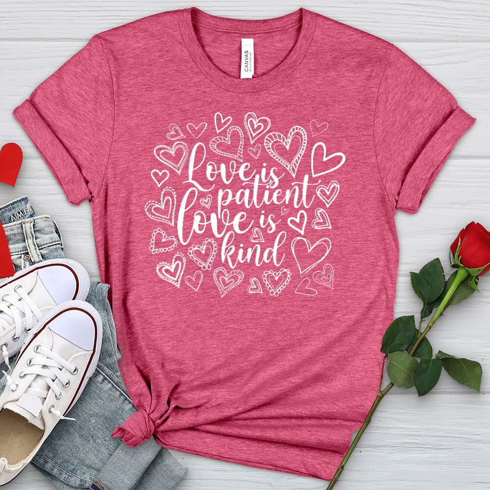 Love Is Patient Doodle Hearts Heathered Tee