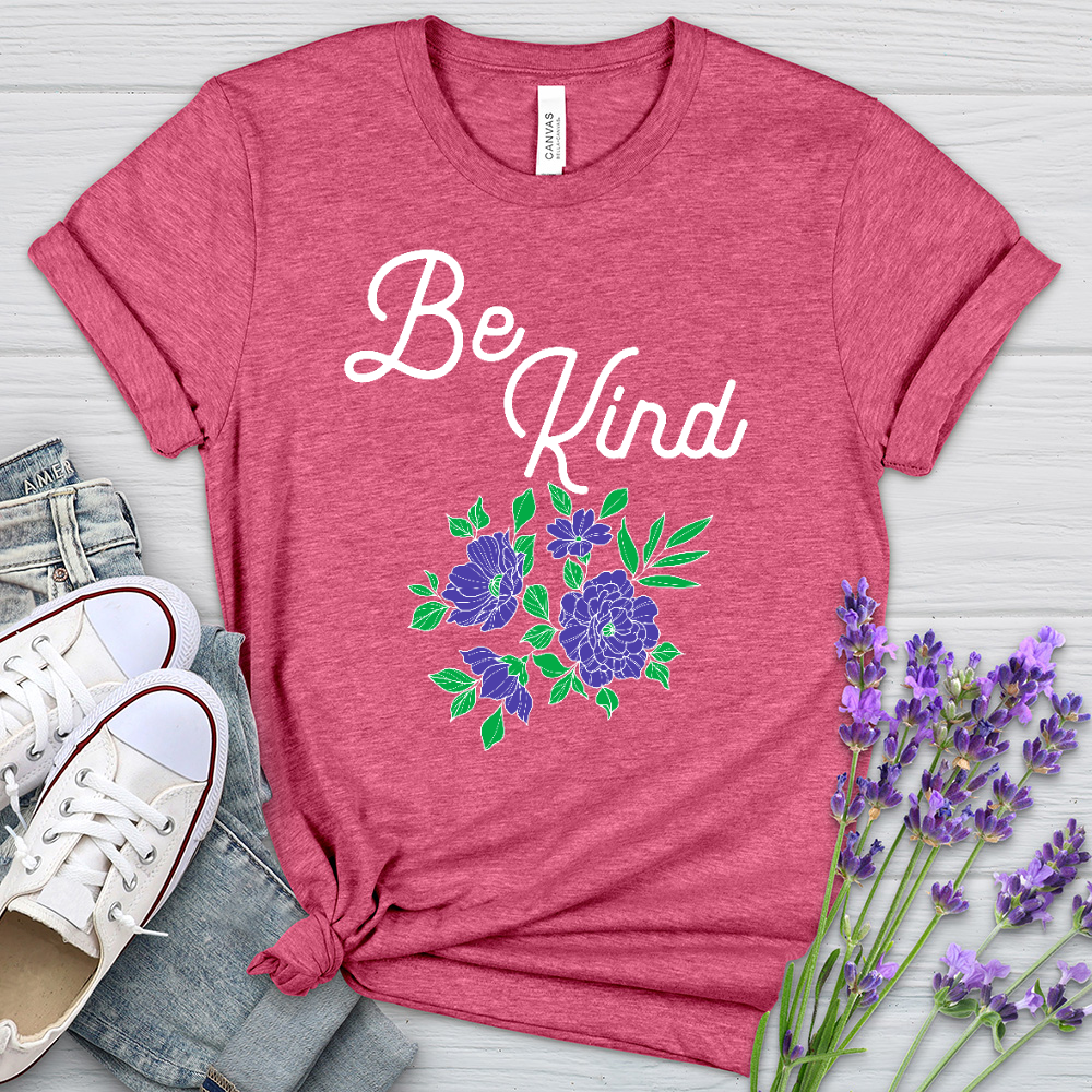 Be Kind Purple Flowers Heathered Tee