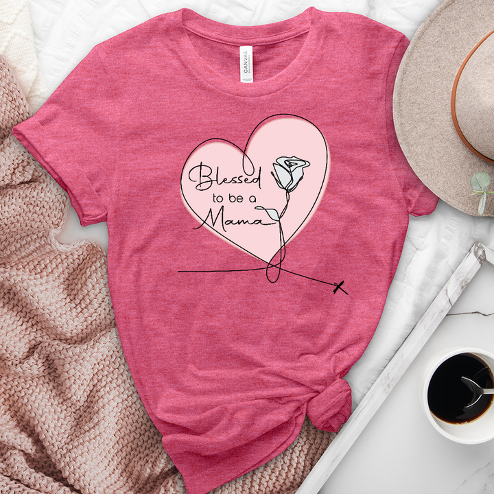 Blessed Mama Pink Heart Heathered Tee