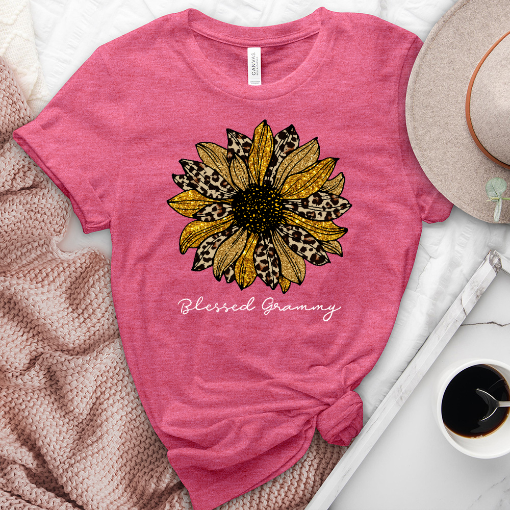 Blessed Grammy Leopard Sunflower Heathered Tee