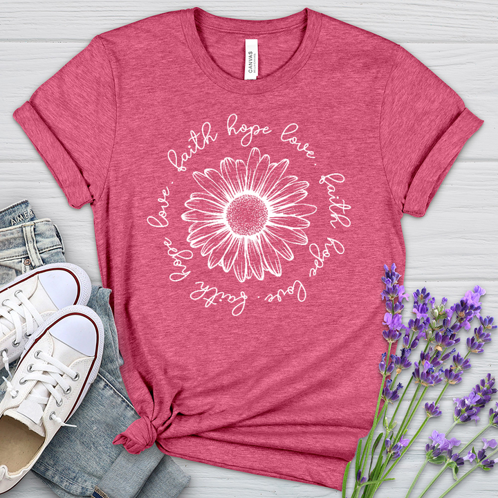 Faith Hope Love White Flower Heathered Tee