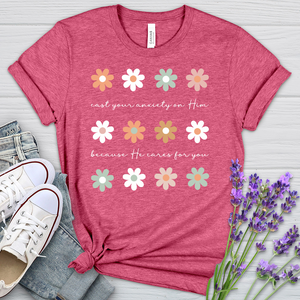 Cast Your Anxiety Boho Flowers Heathered Tee