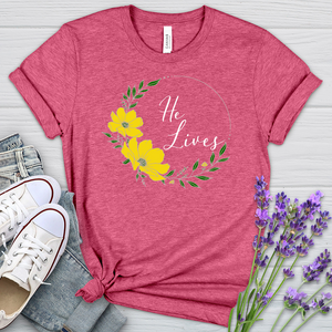 He Lives Flower Wreath Heathered Tee