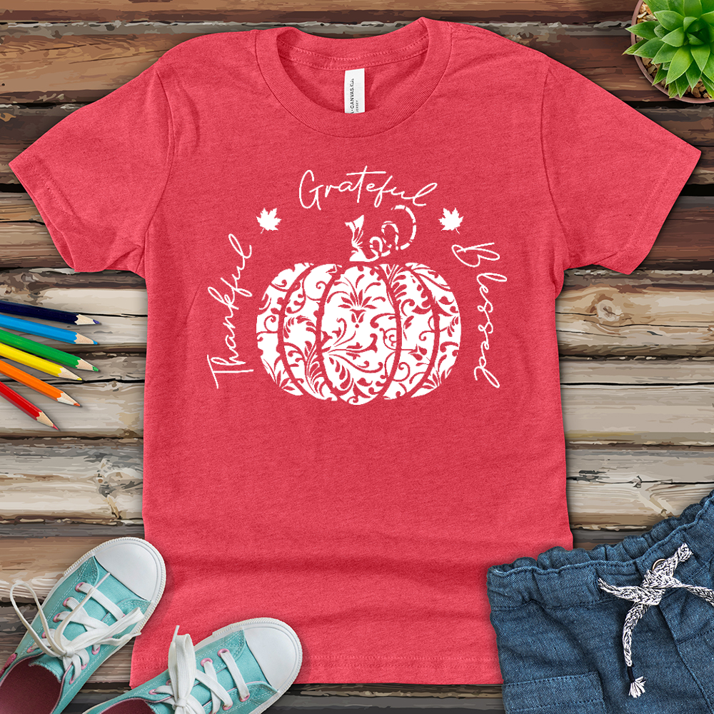 TGB White Floral Pumpkin Youth Heathered Tee